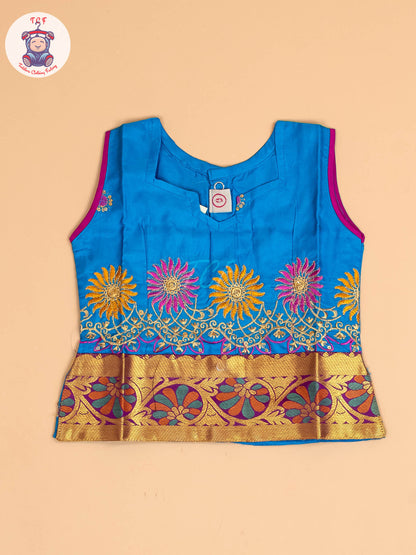 Sky Blue & Magenta - Embriodered Pavadai Sattai
