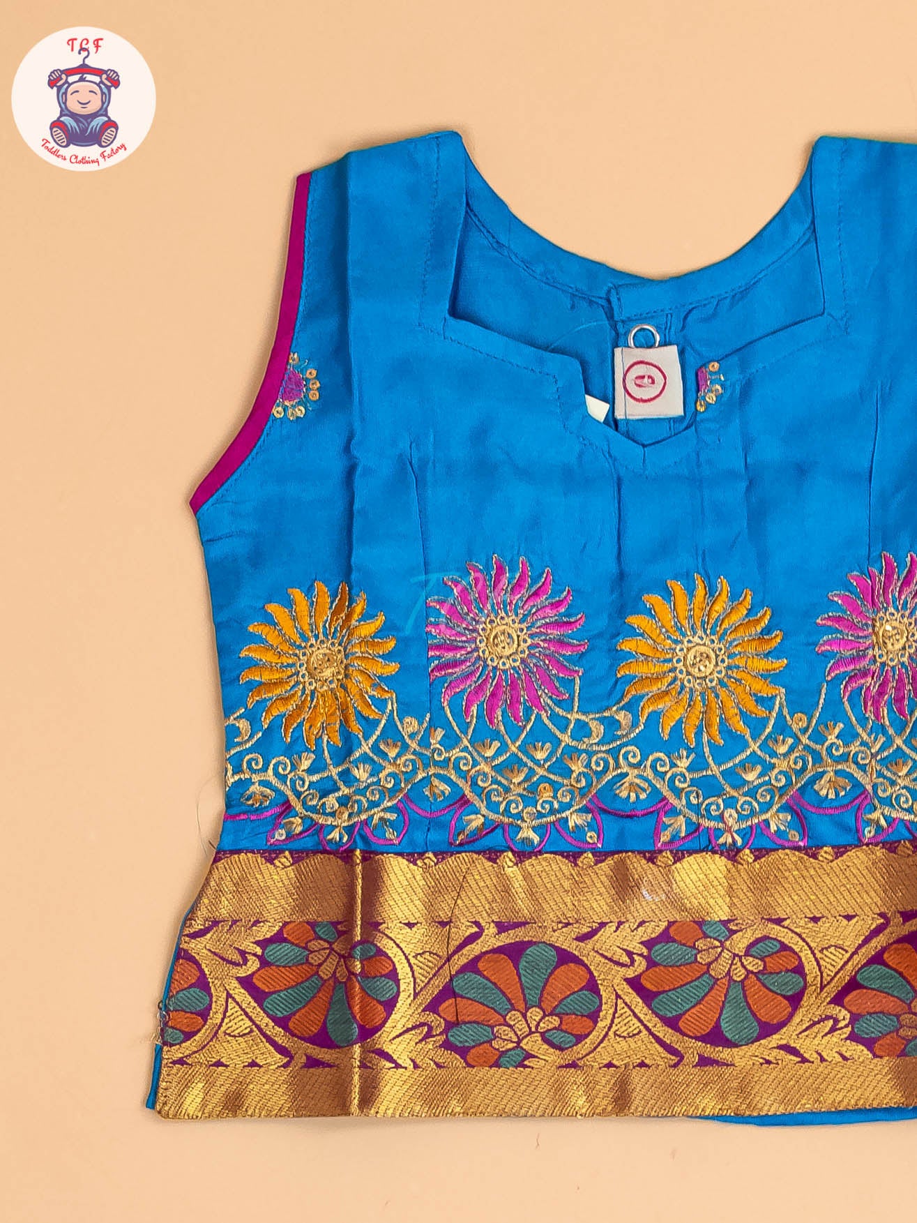 Sky Blue & Magenta - Embriodered Pavadai Sattai