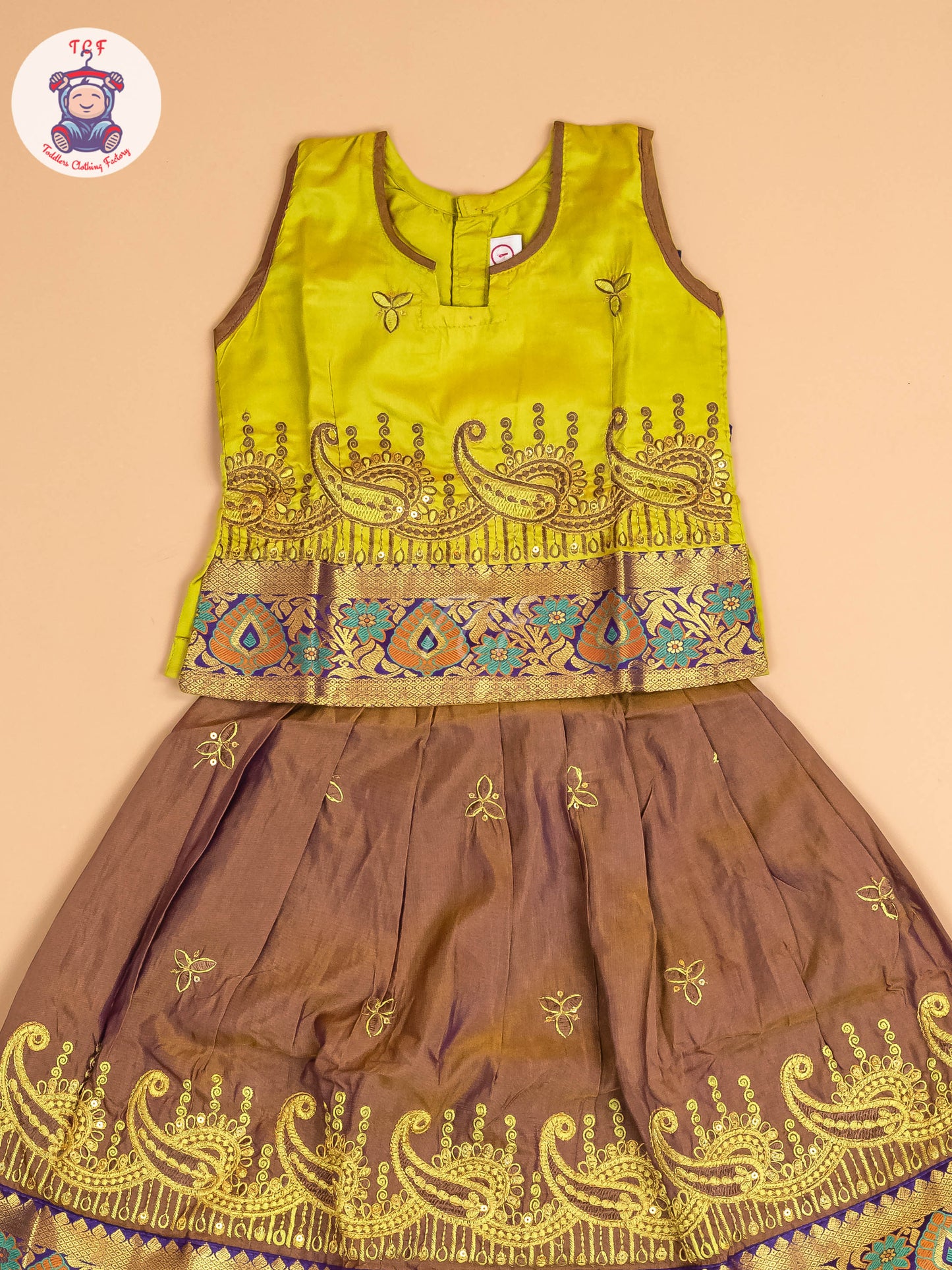 Green & Violet - Embriodered Pavadai Sattai