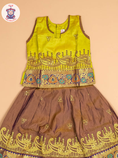 Green & Violet - Embriodered Pavadai Sattai