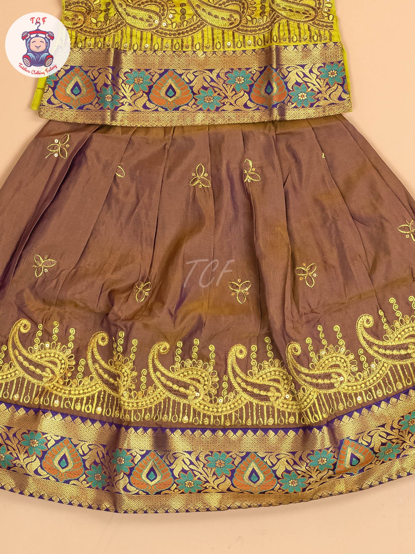 Green & Violet - Embriodered Pavadai Sattai