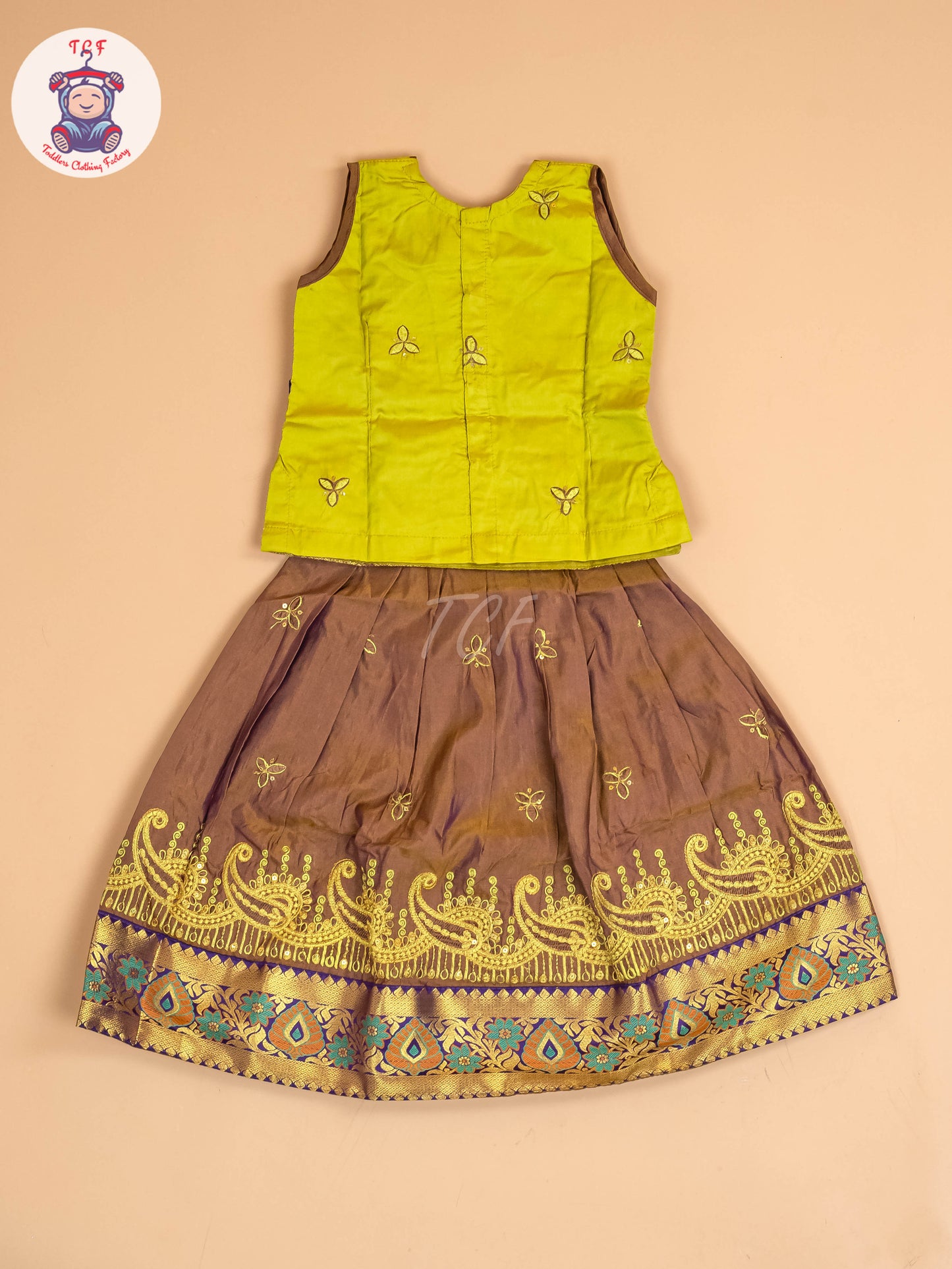 Green & Violet - Embriodered Pavadai Sattai