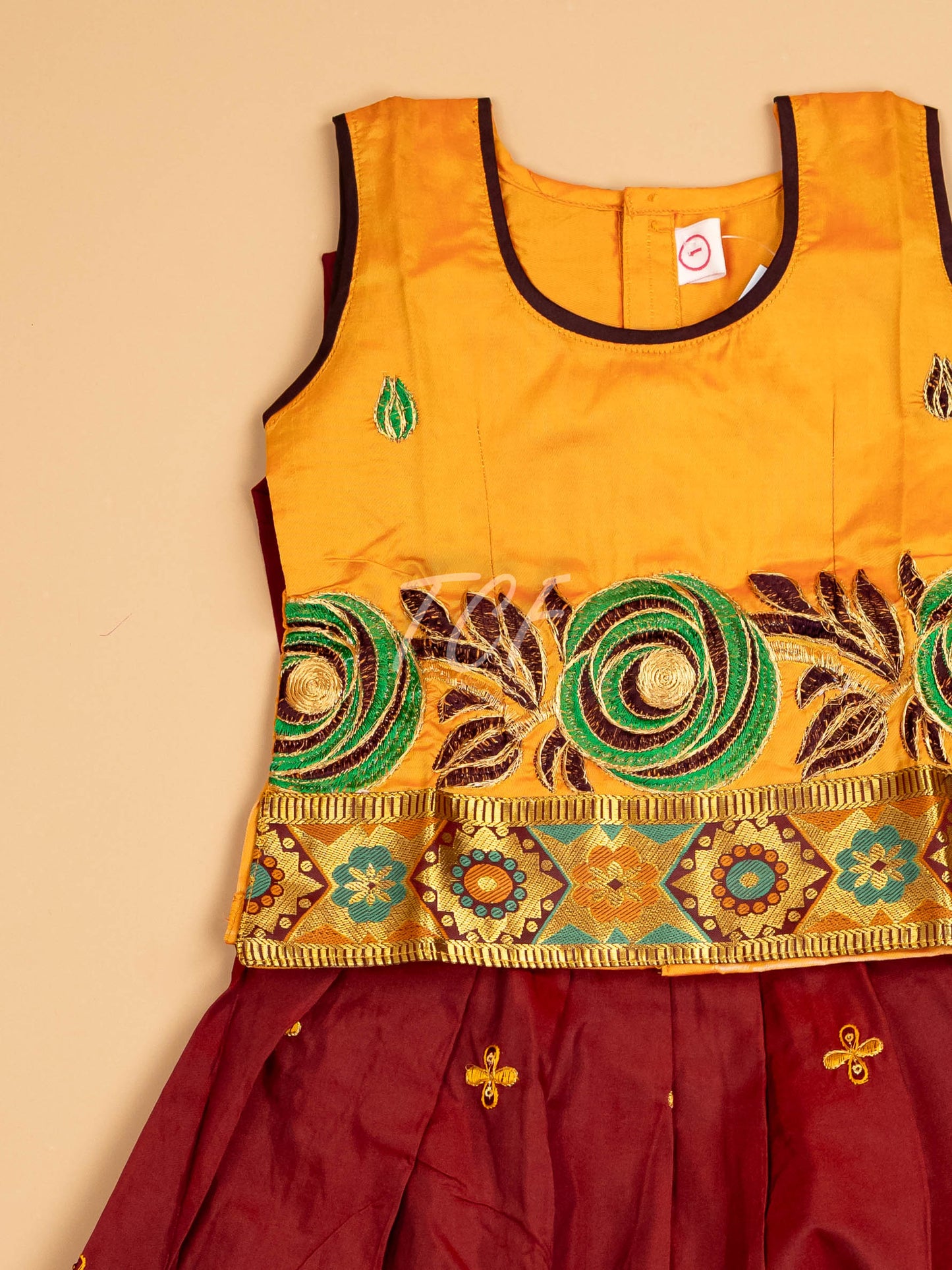 Mustard & Maroon - Embriodered Pavadai Sattai