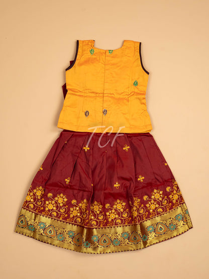 Mustard & Maroon - Embriodered Pavadai Sattai