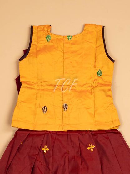 Mustard & Maroon - Embriodered Pavadai Sattai