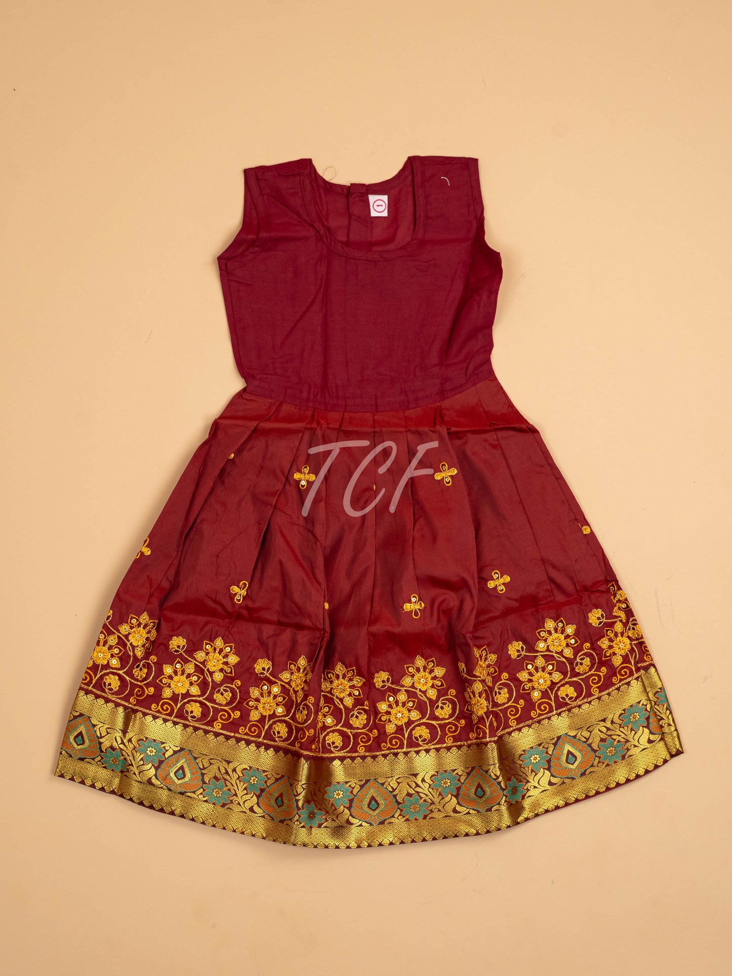 Mustard & Maroon - Embriodered Pavadai Sattai