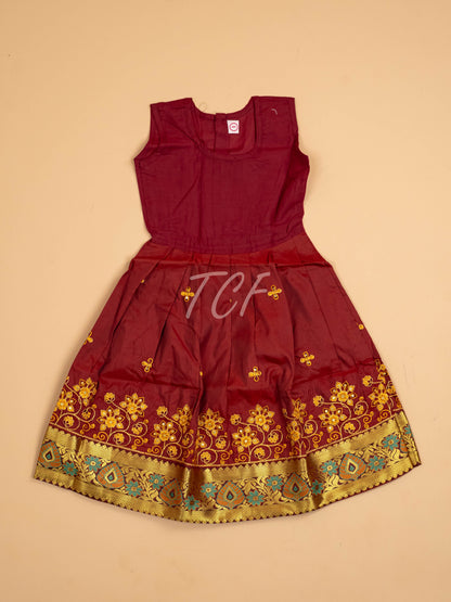 Mustard & Maroon - Embriodered Pavadai Sattai