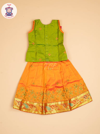 Green & Orange - Embriodered Pavadai Sattai