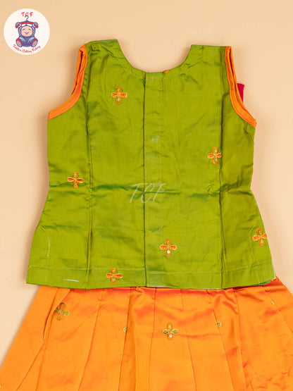 Green & Orange - Embriodered Pavadai Sattai
