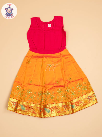 Green & Orange - Embriodered Pavadai Sattai