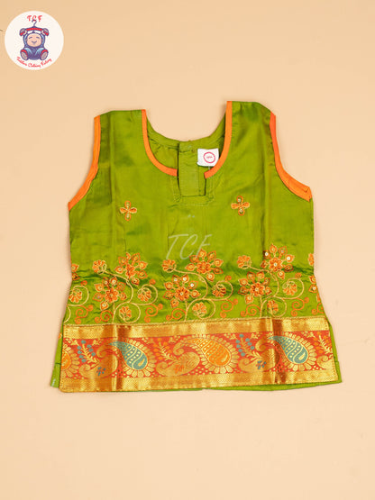 Green & Orange - Embriodered Pavadai Sattai