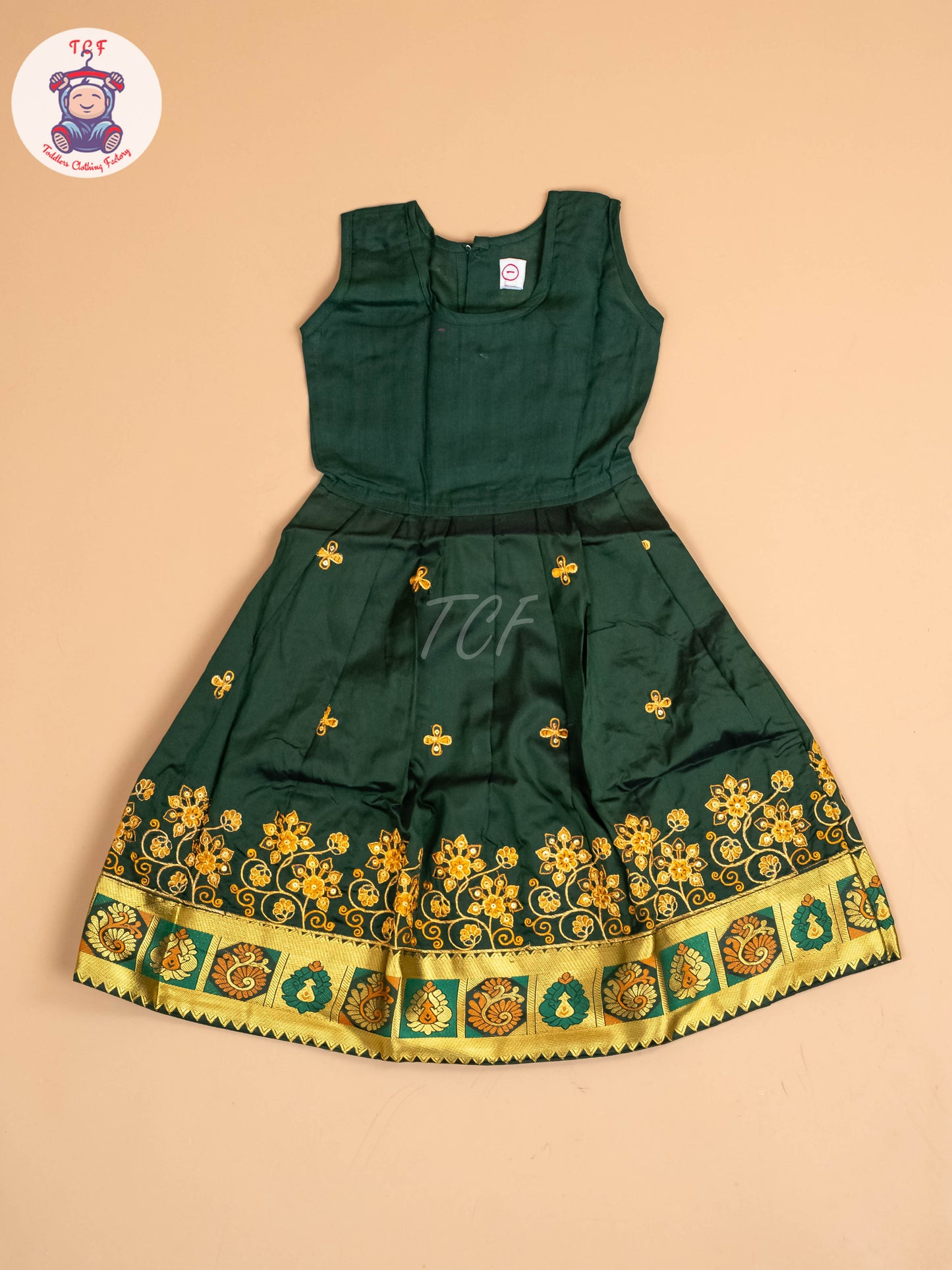 Mustard & Dark Green - Embriodered Pavadai Sattai