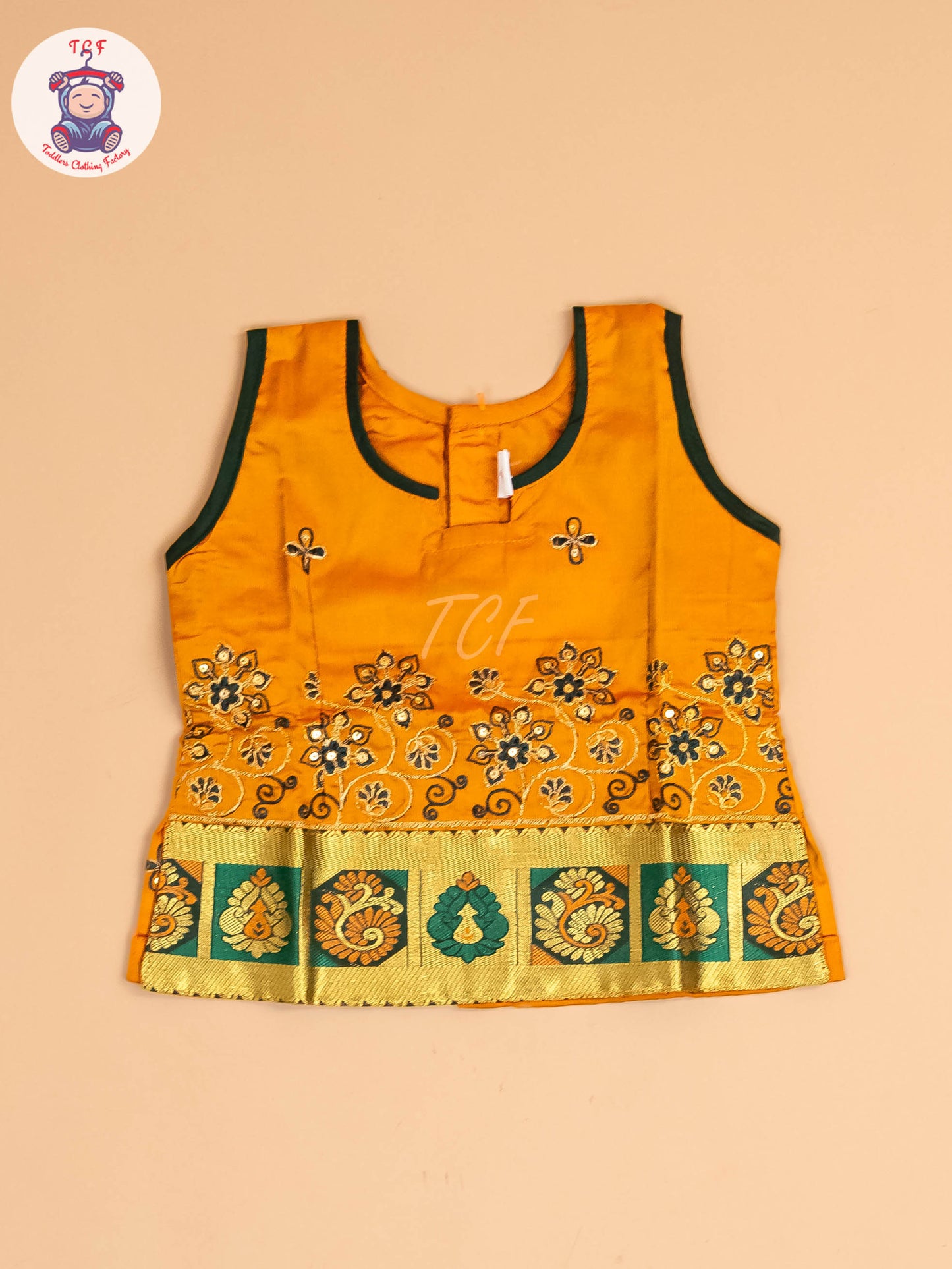 Mustard & Dark Green - Embriodered Pavadai Sattai