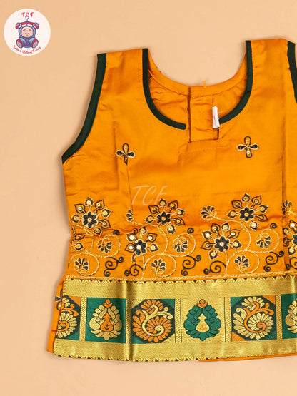 Mustard & Dark Green - Embriodered Pavadai Sattai