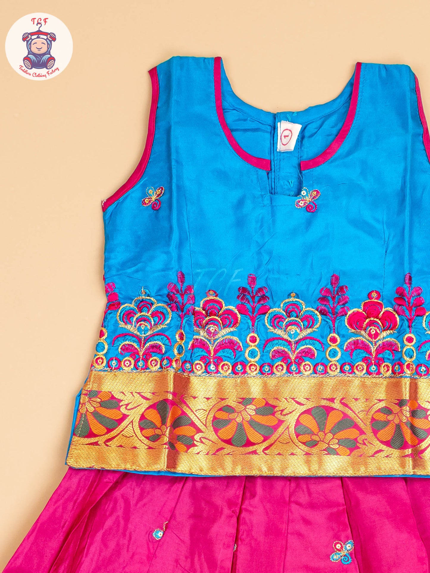 Sky Blue & Magenta - Embriodered Pavadai Sattai