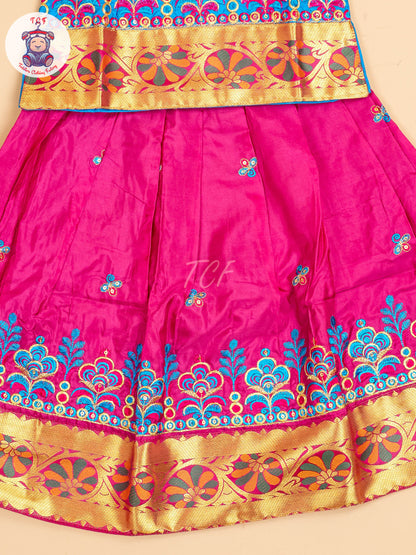 Sky Blue & Magenta - Embriodered Pavadai Sattai