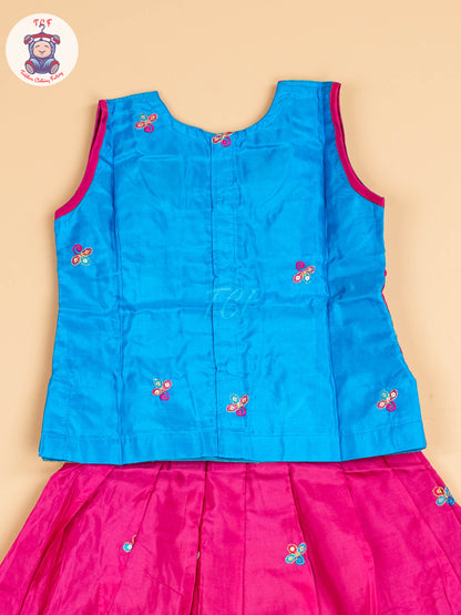 Sky Blue & Magenta - Embriodered Pavadai Sattai