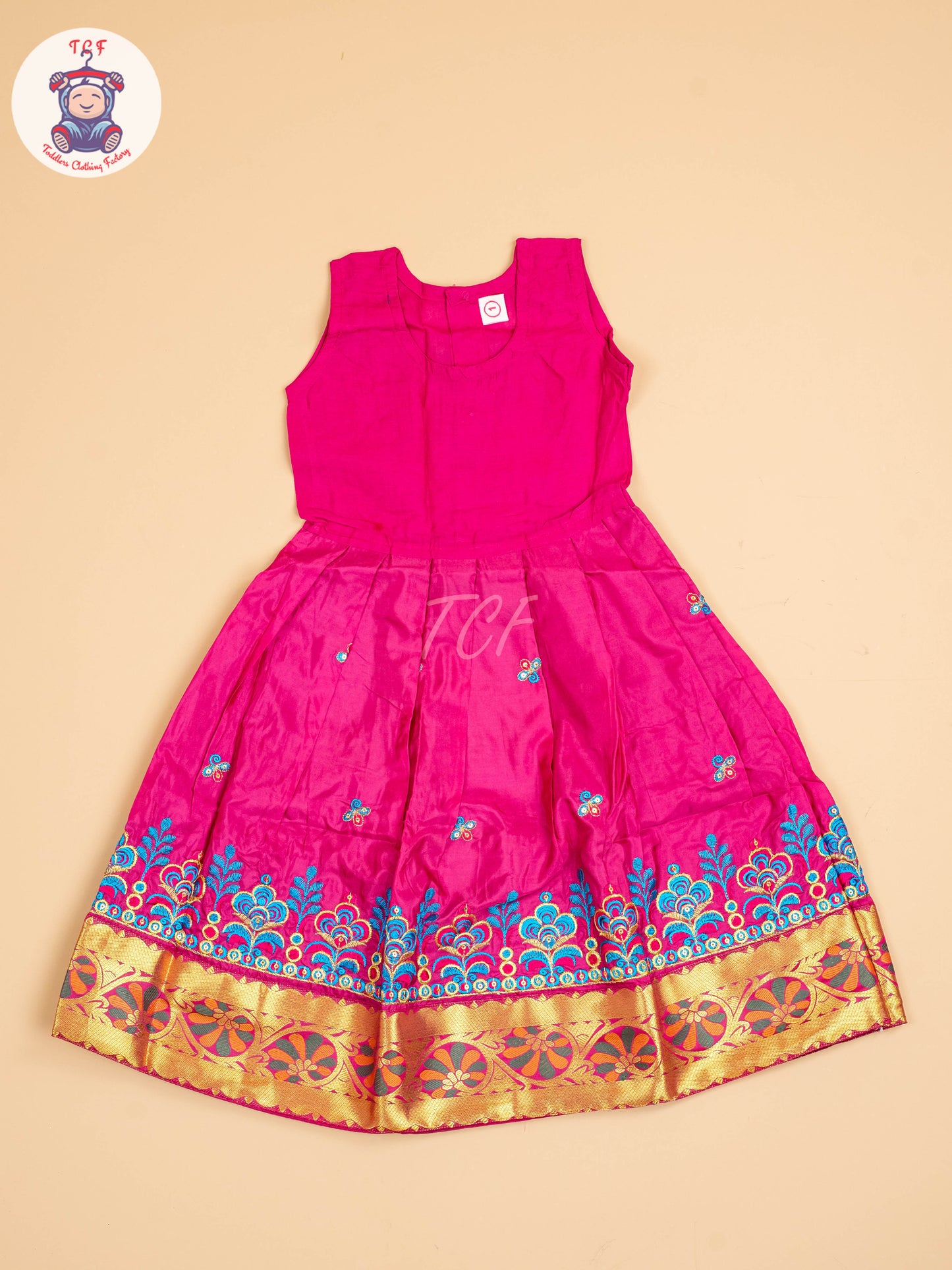 Sky Blue & Magenta - Embriodered Pavadai Sattai