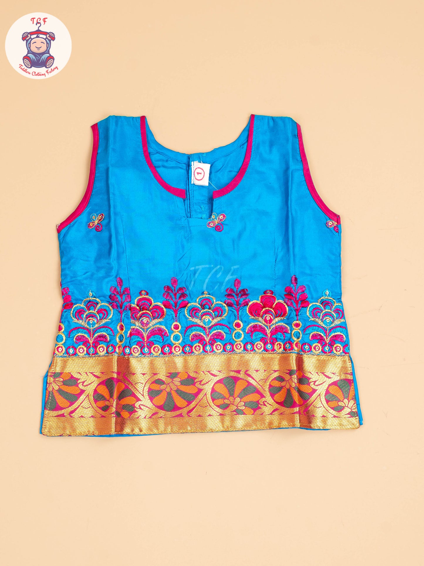 Sky Blue & Magenta - Embriodered Pavadai Sattai