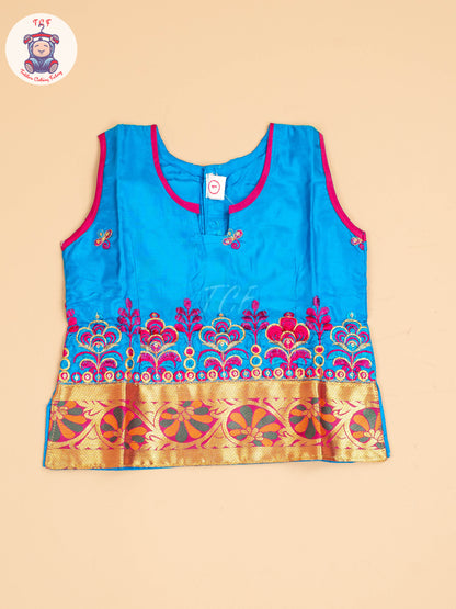 Sky Blue & Magenta - Embriodered Pavadai Sattai