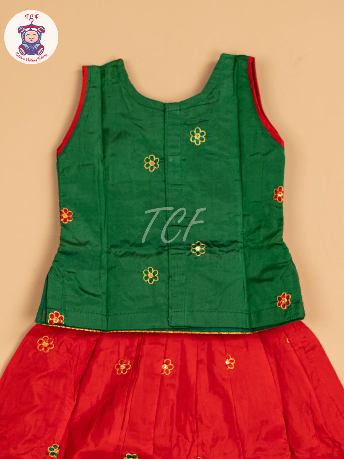 Green & Red - Embriodered Pavadai Sattai