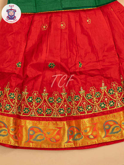Green & Red - Embriodered Pavadai Sattai