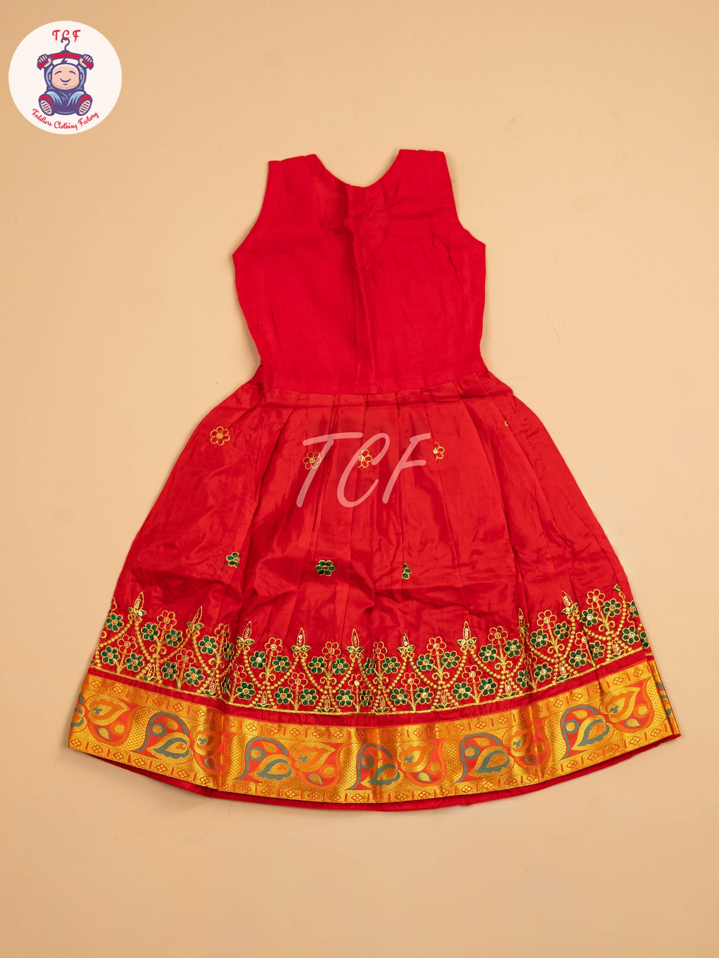 Green & Red - Embriodered Pavadai Sattai