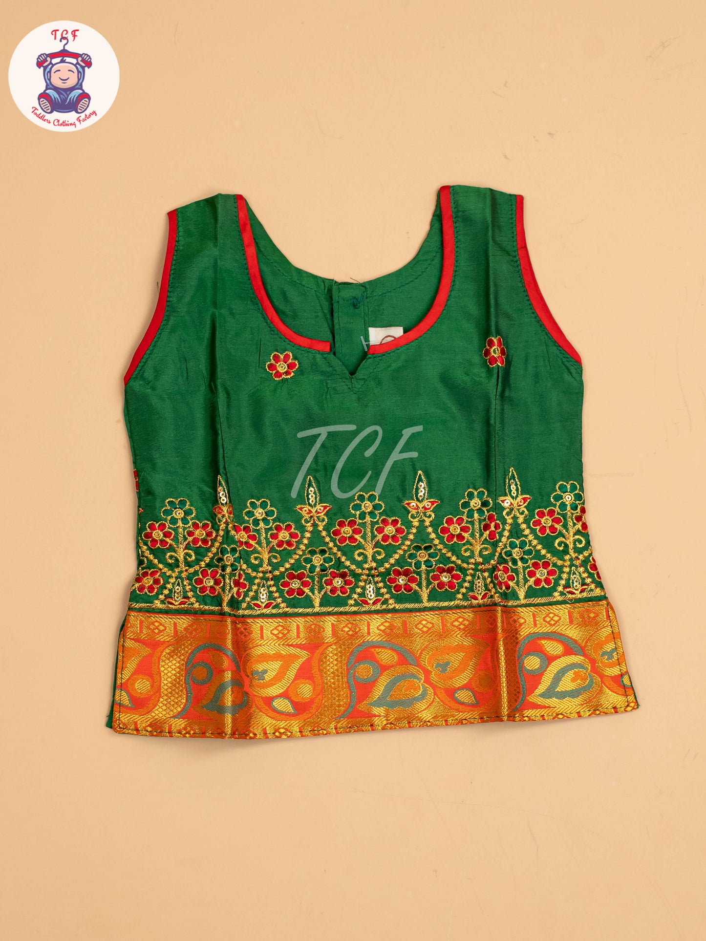 Green & Red - Embriodered Pavadai Sattai