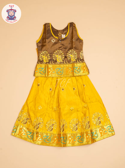Brown & Mustard - Embriodered Pavadai Sattai