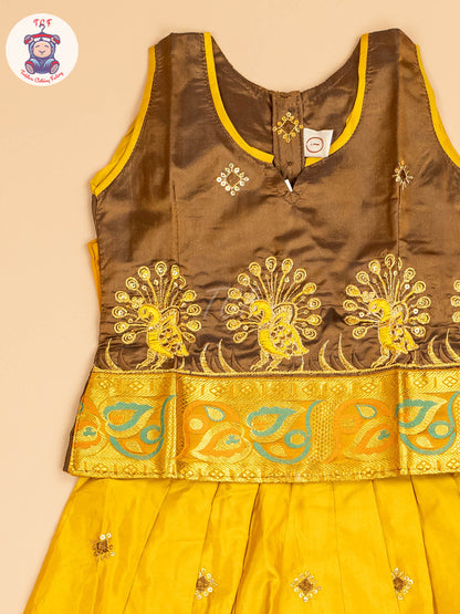 Brown & Mustard - Embriodered Pavadai Sattai