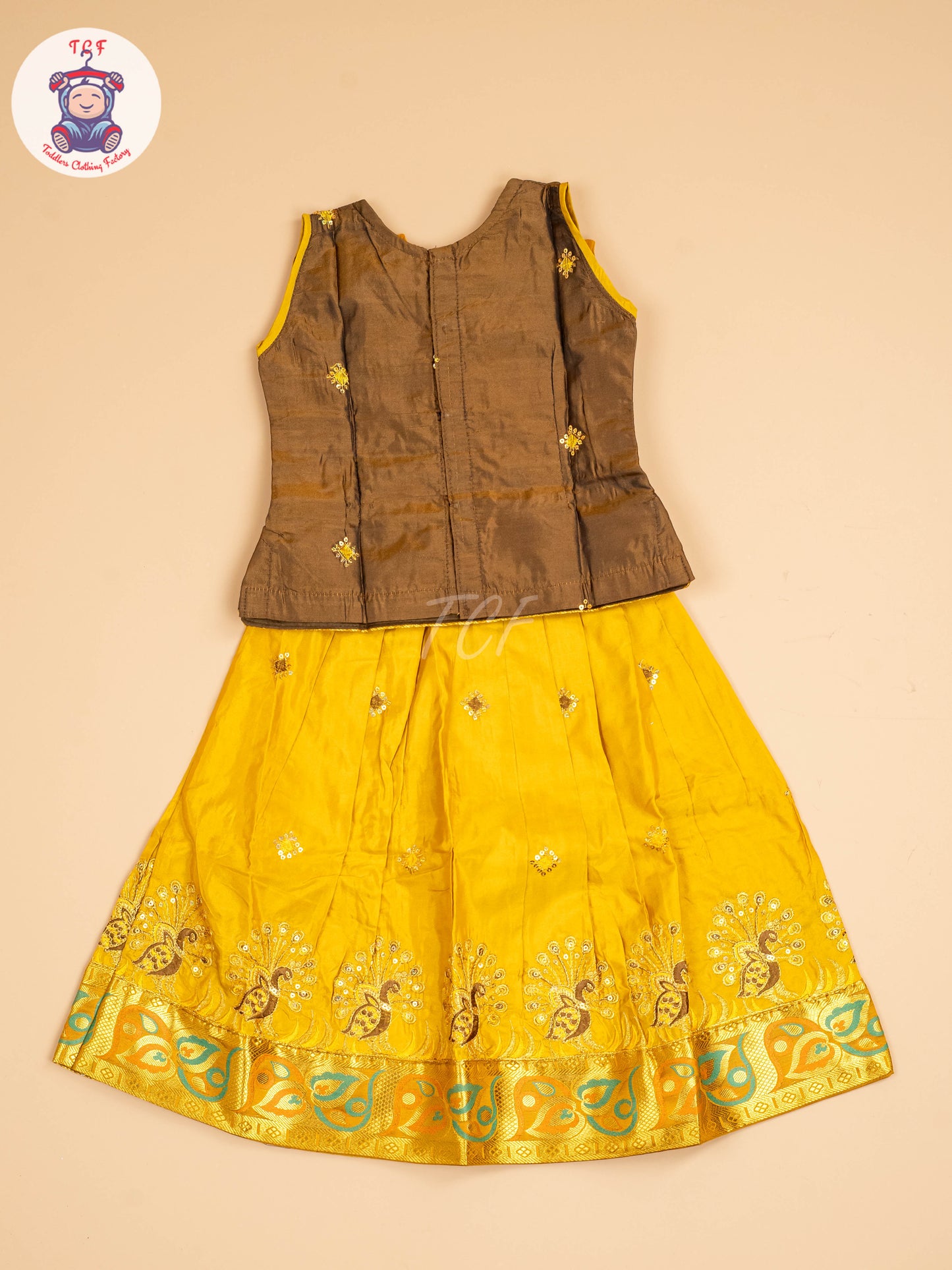 Brown & Mustard - Embriodered Pavadai Sattai