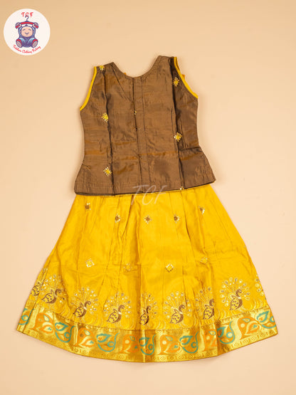Brown & Mustard - Embriodered Pavadai Sattai