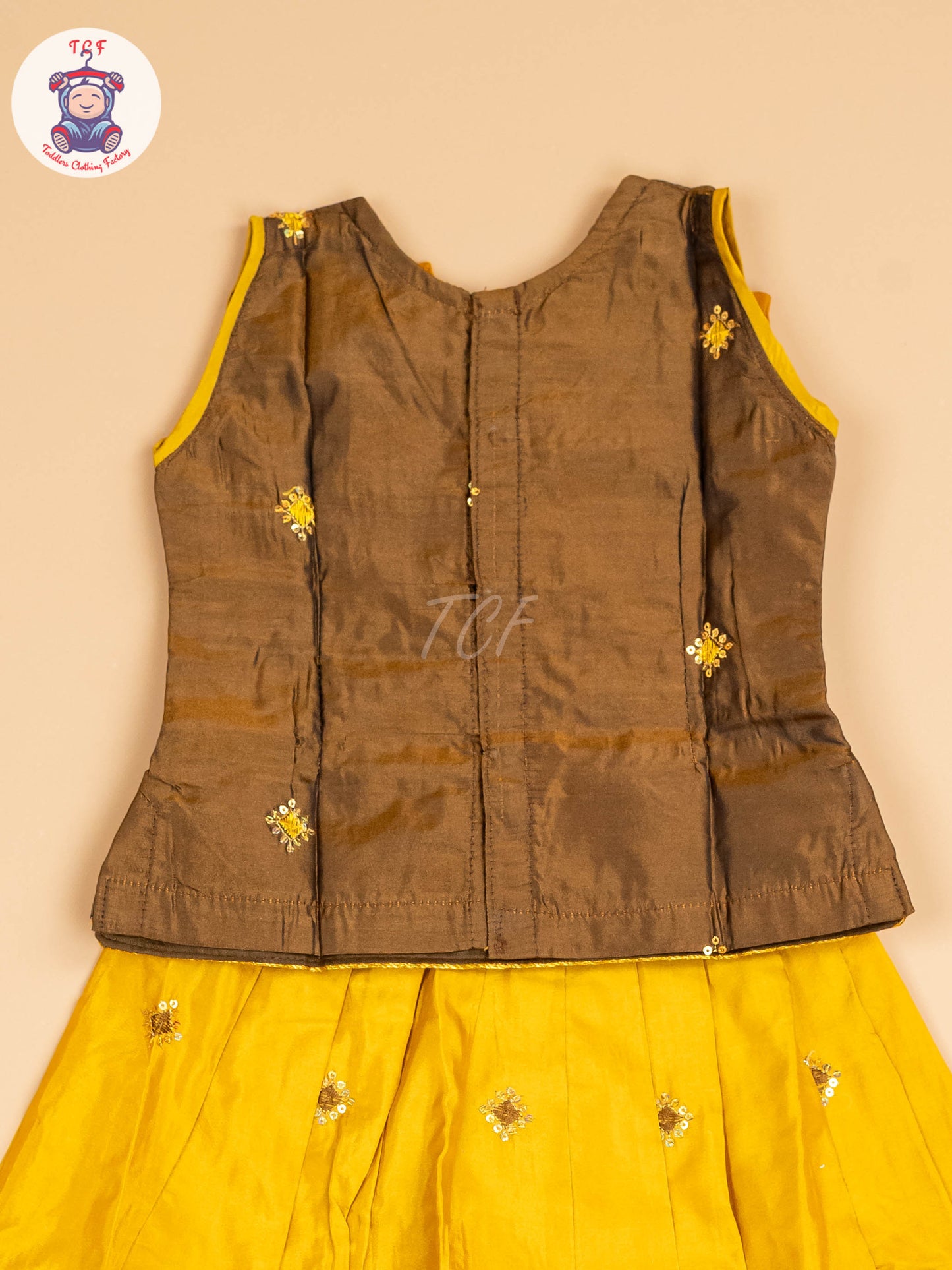 Brown & Mustard - Embriodered Pavadai Sattai