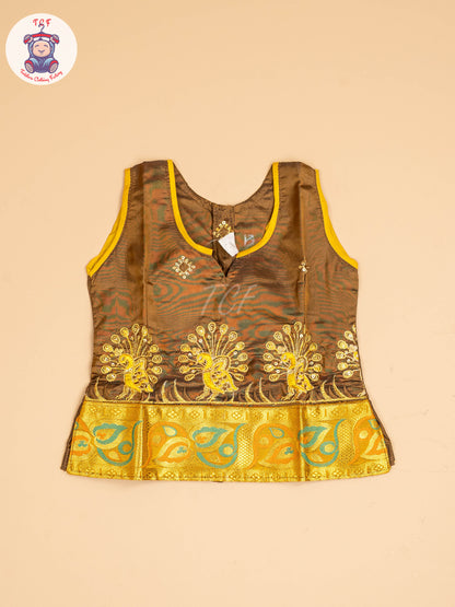 Brown & Mustard - Embriodered Pavadai Sattai