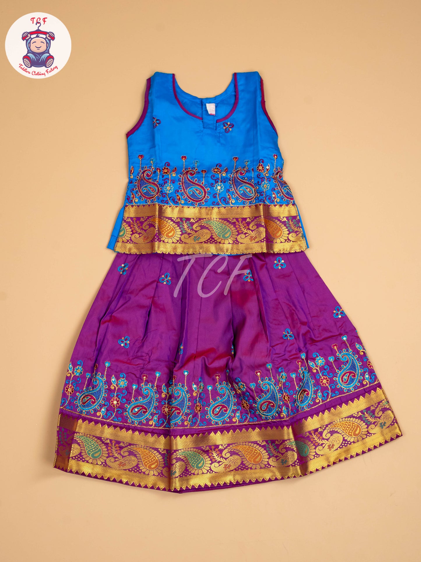 Blue & Purple - Embriodered Pavadai Sattai