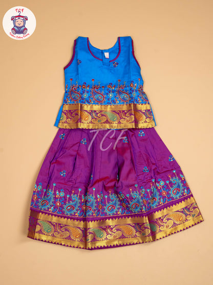 Blue & Purple - Embriodered Pavadai Sattai