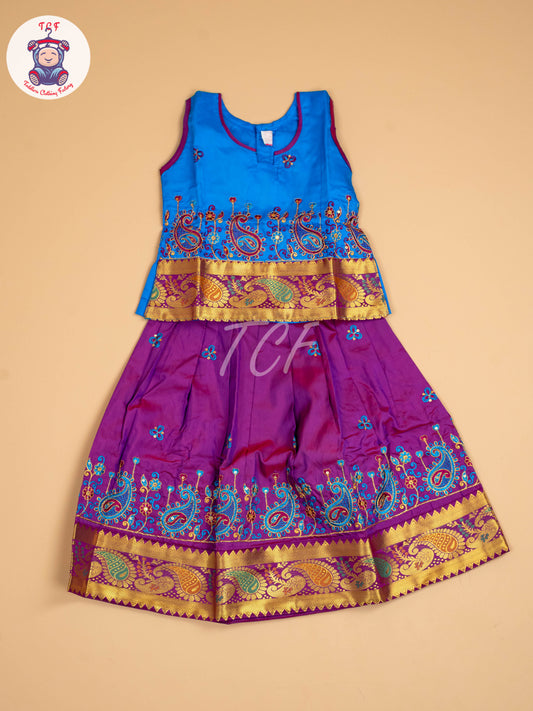 Blue & Purple - Embriodered Pavadai Sattai