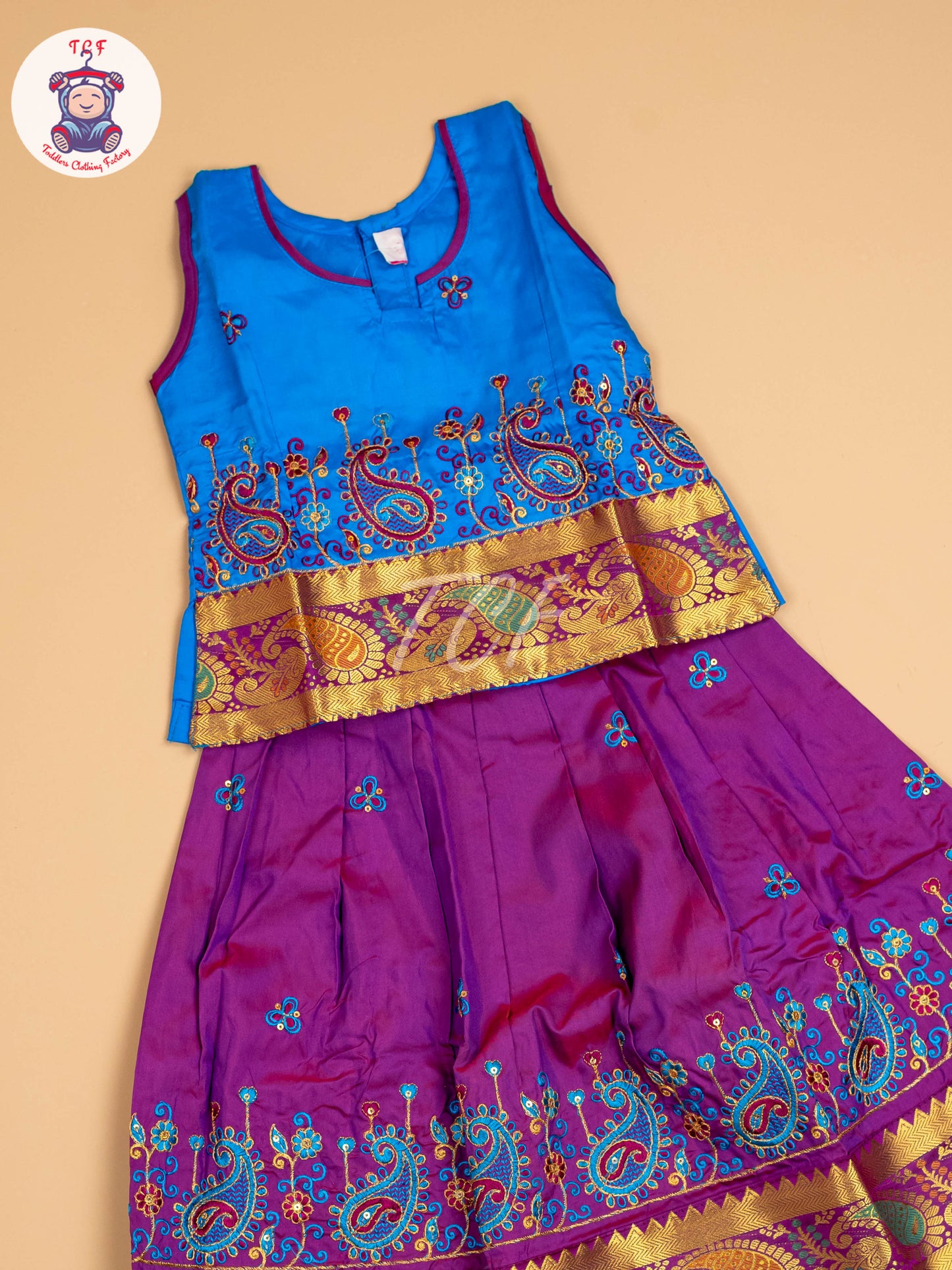 Blue & Purple - Embriodered Pavadai Sattai