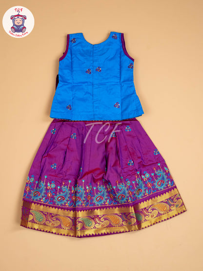 Blue & Purple - Embriodered Pavadai Sattai