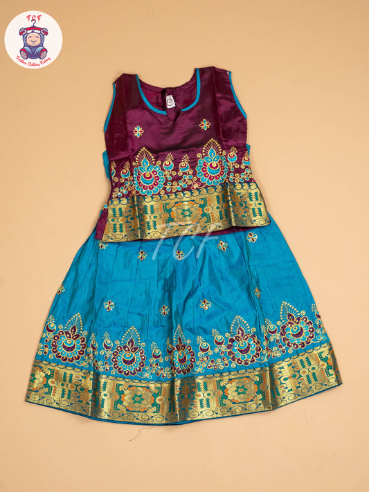 Purple & Blue - Embriodered Pavadai Sattai