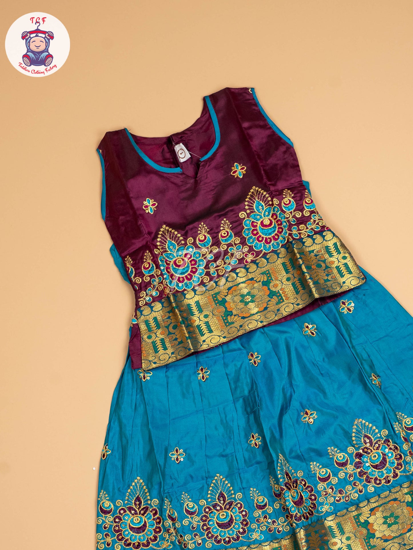 Purple & Blue - Embriodered Pavadai Sattai