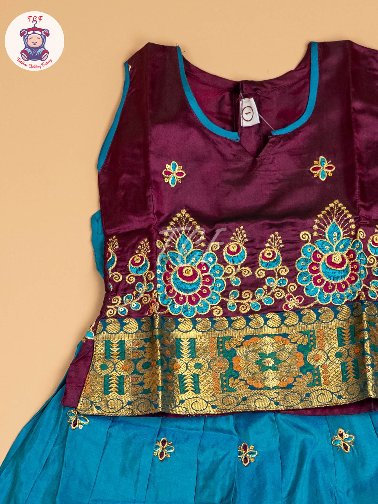 Purple & Blue - Embriodered Pavadai Sattai