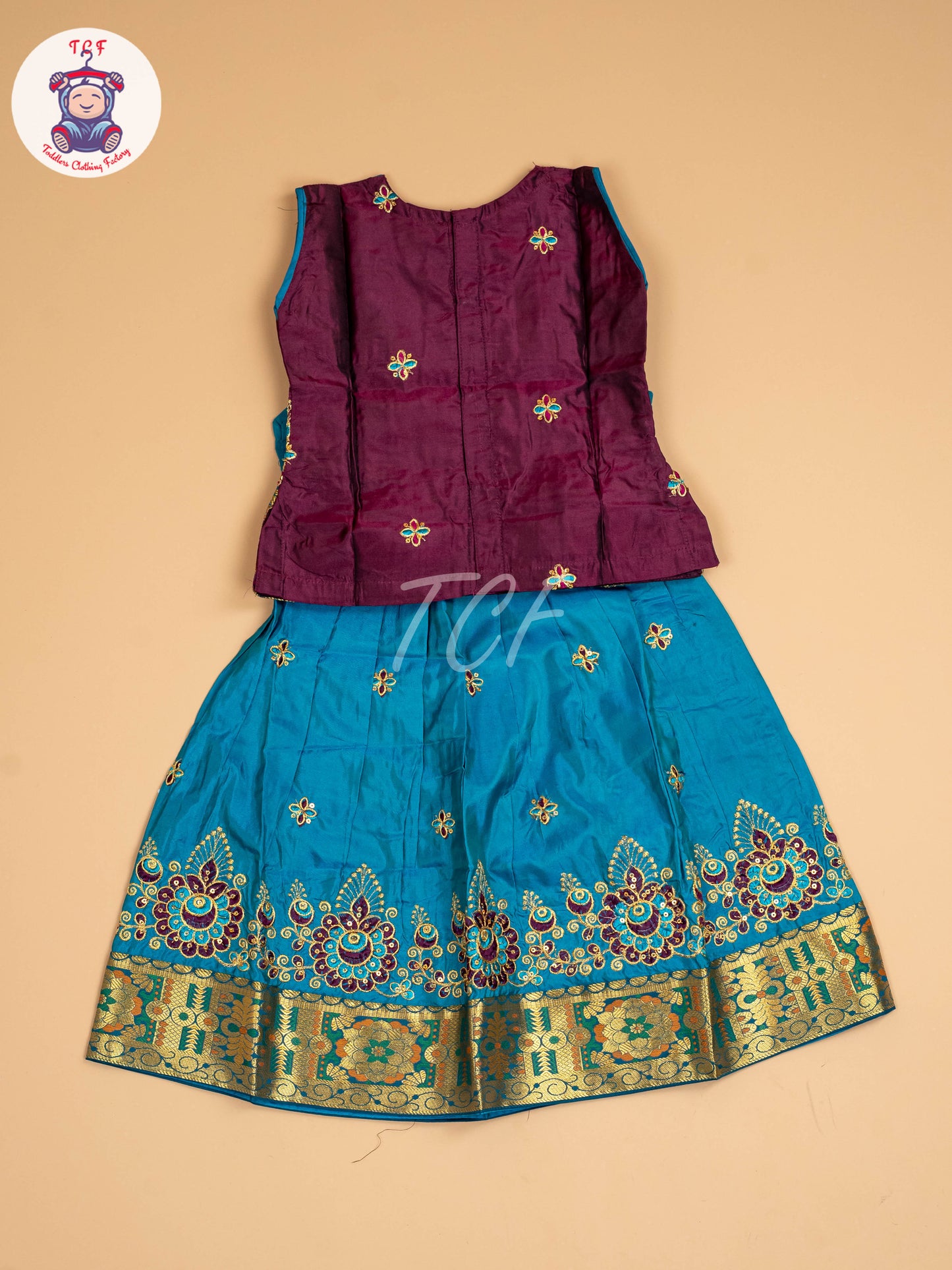 Purple & Blue - Embriodered Pavadai Sattai