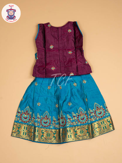 Purple & Blue - Embriodered Pavadai Sattai