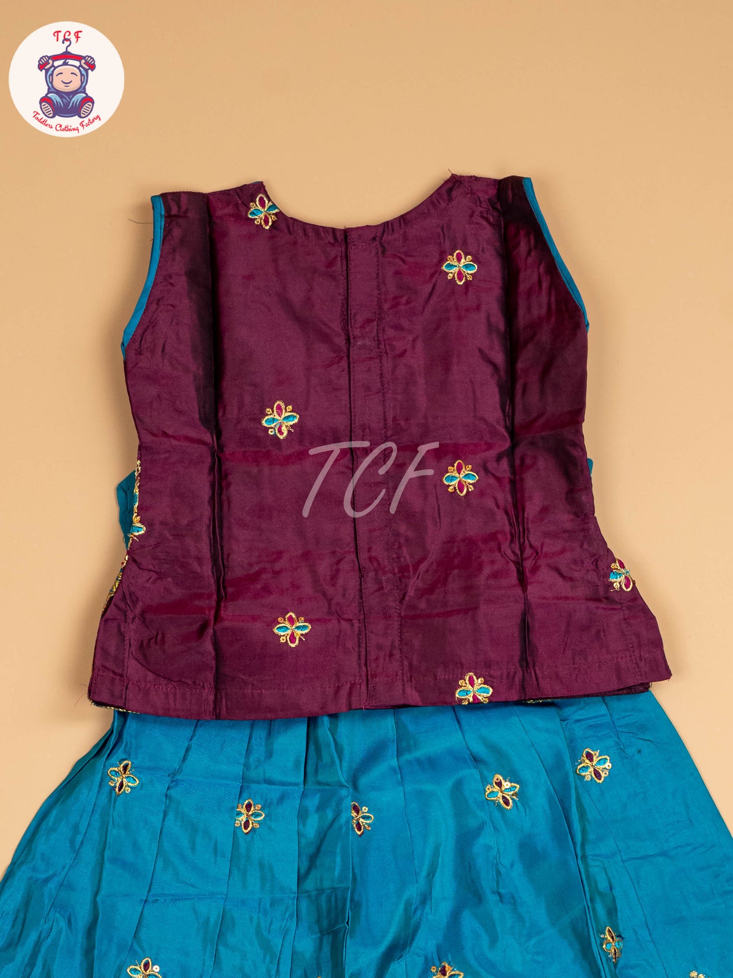 Purple & Blue - Embriodered Pavadai Sattai