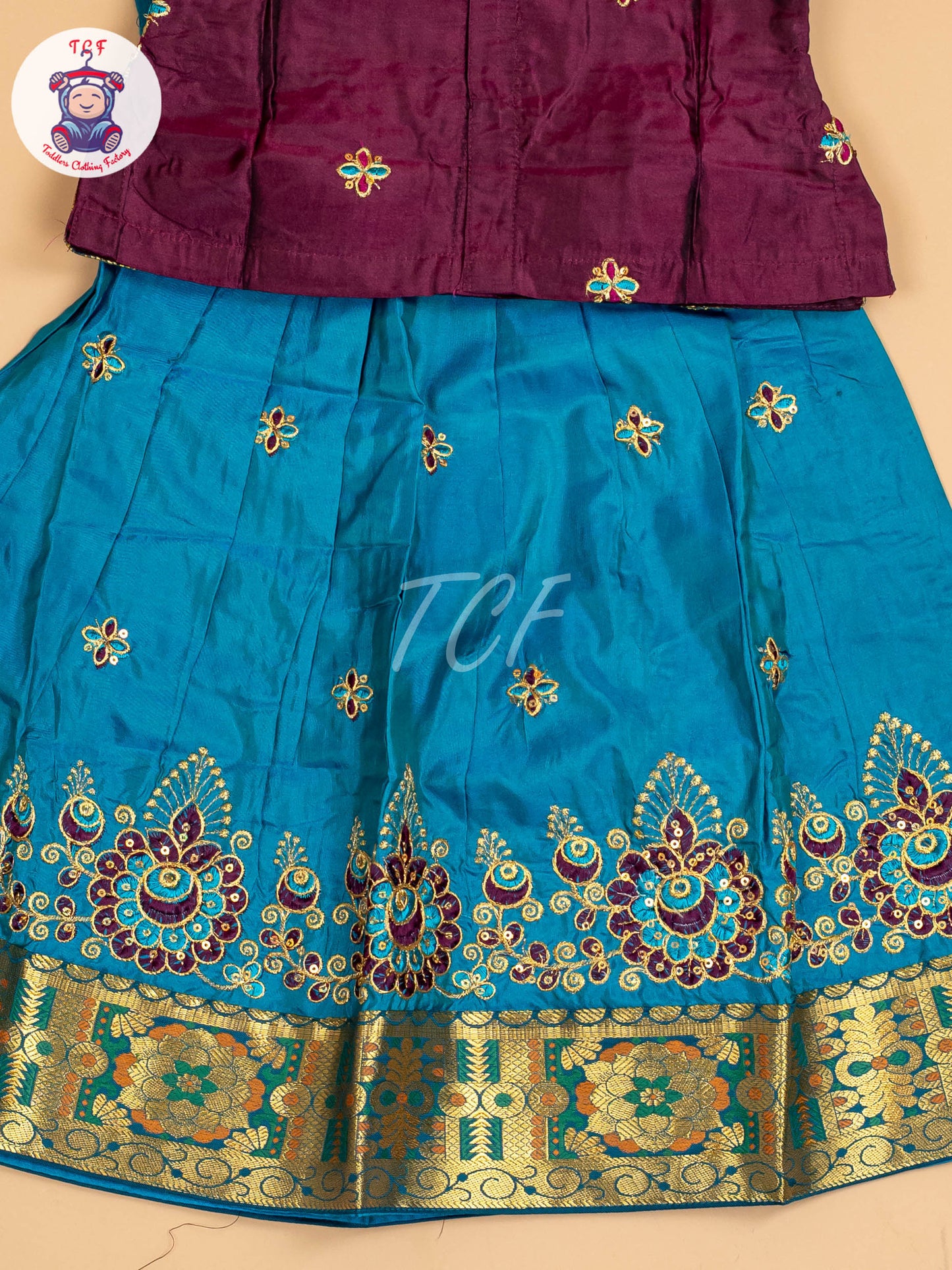 Purple & Blue - Embriodered Pavadai Sattai