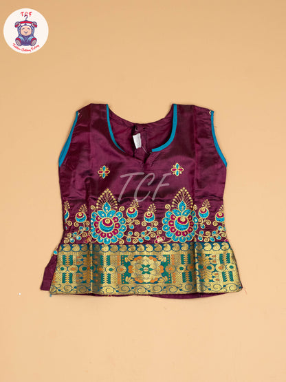 Purple & Blue - Embriodered Pavadai Sattai