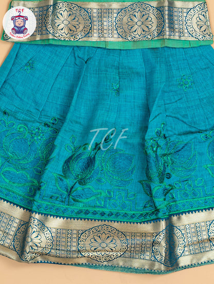 Green & Teal Blue - Embriodered Pavadai Sattai