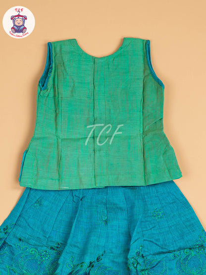 Green & Teal Blue - Embriodered Pavadai Sattai