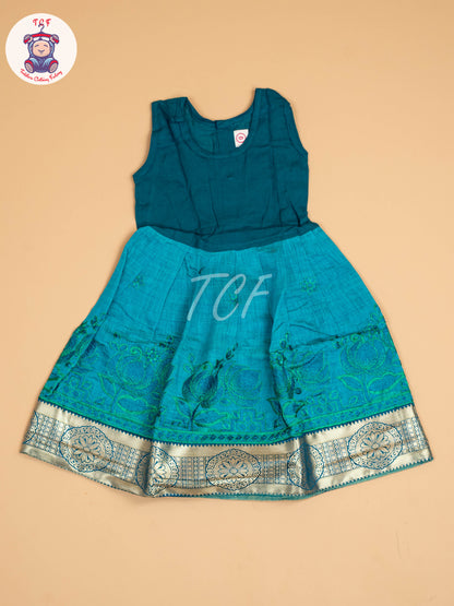 Green & Teal Blue - Embriodered Pavadai Sattai